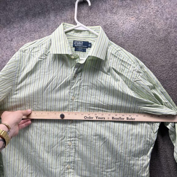 Polo Ralph Lauren Shirt Mens 16.5 32/33 Green Stripe Regent Classic Fit Dress - Picture 5 of 10